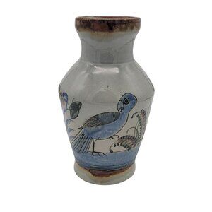 Tonala Pottery Vase with Bird Signed Mateas